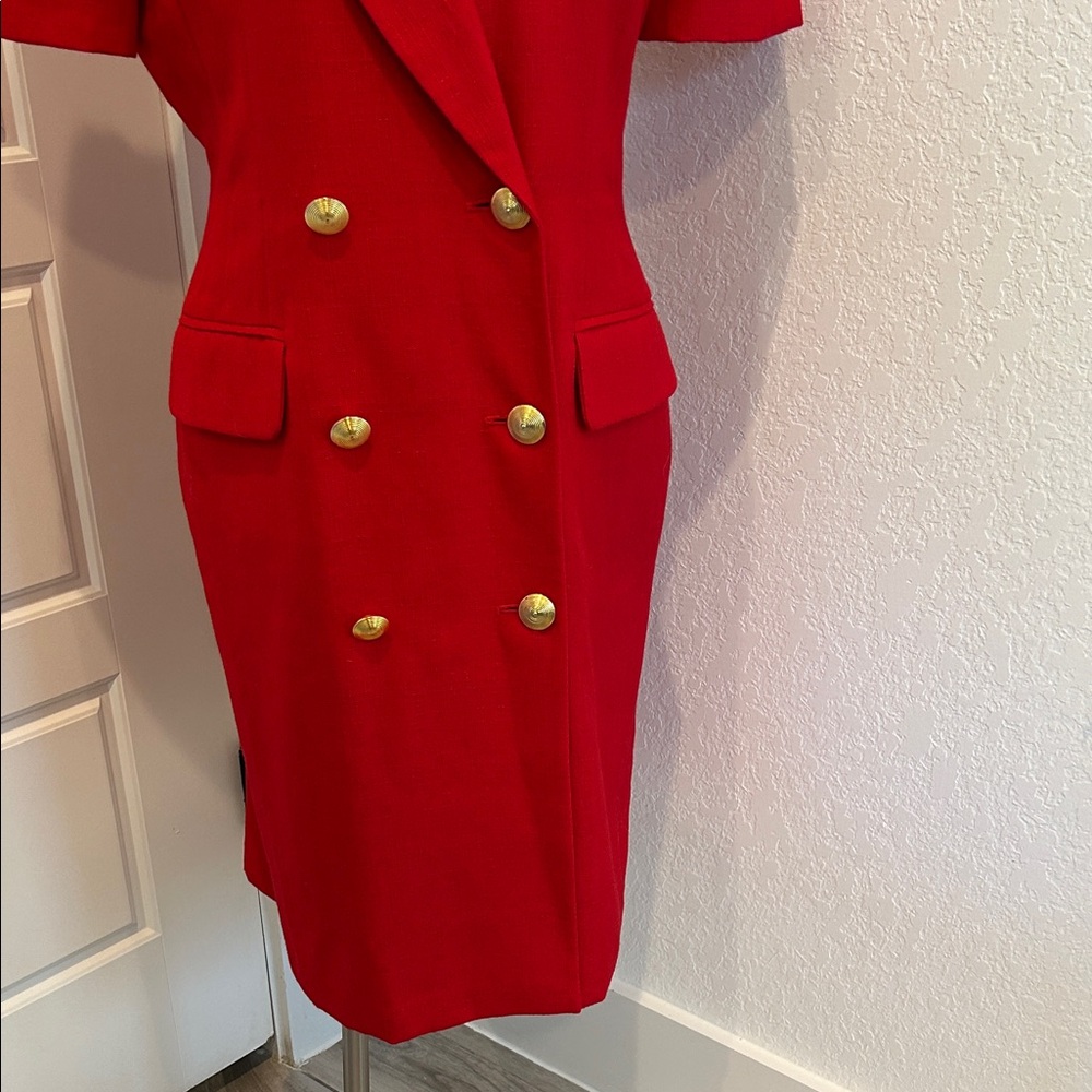 Vintage Kasper Red Double-Breasted Blazer Dress with Gold Buttons - Picture 5 of 12